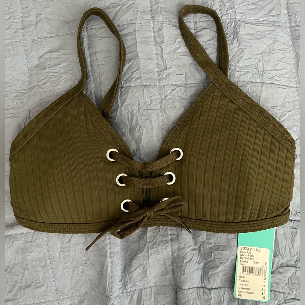 NWT Dark Olive Green Lace-Up Bralette
